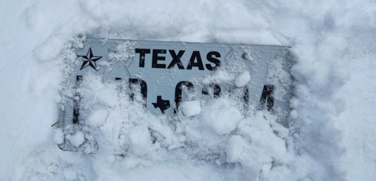 Texas License Plate in Snow