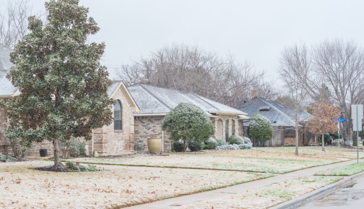an image of texas homes covered in ice, sleet, and snow