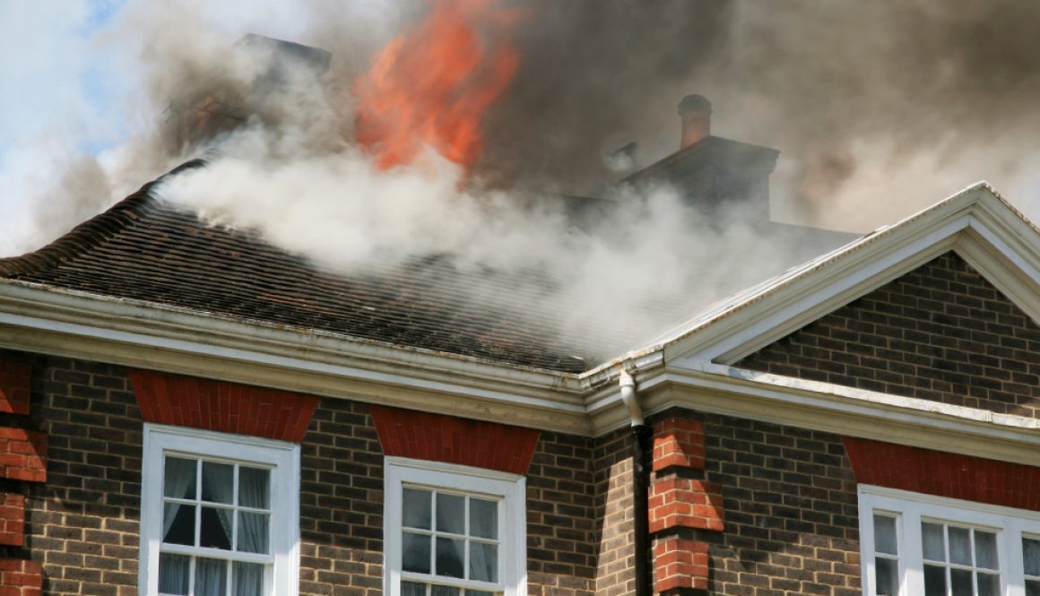 A house roof on fire